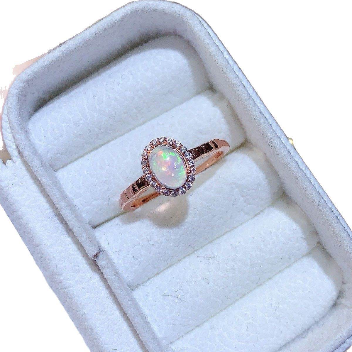 S925 pure silver natural opal ring - MOWTE