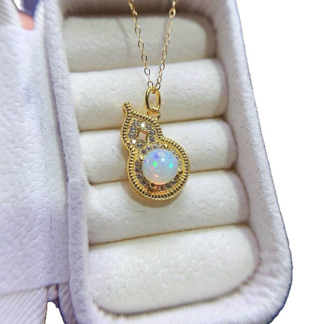 S925 pure silver natural opal pendant exquisite necklace - MOWTE
