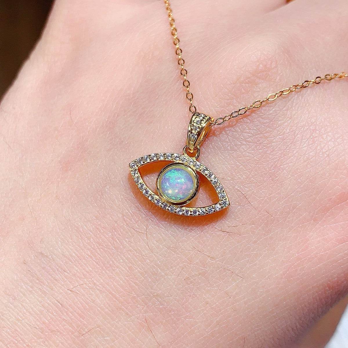 S925 pure silver natural opal pendant exquisite necklace - MOWTE