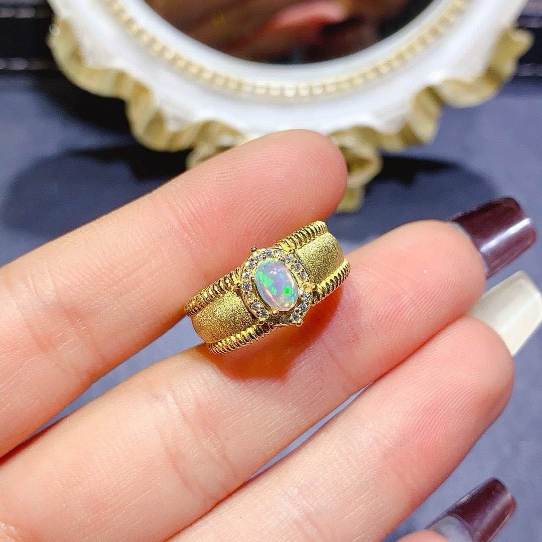 S925 pure silver natural opal ring - MOWTE