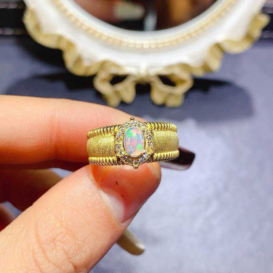 S925 pure silver natural opal ring - MOWTE