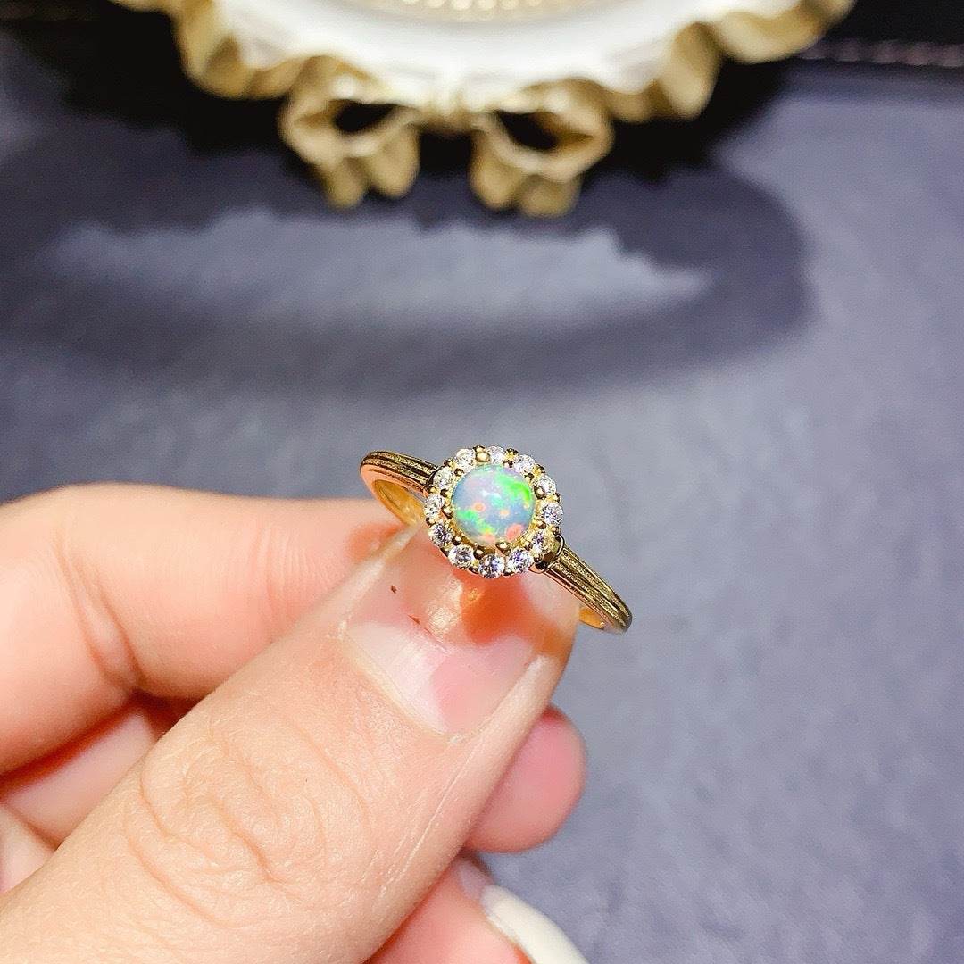 S925 pure silver natural opal ring - MOWTE