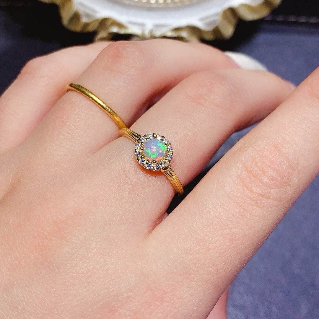 S925 pure silver natural opal ring - MOWTE