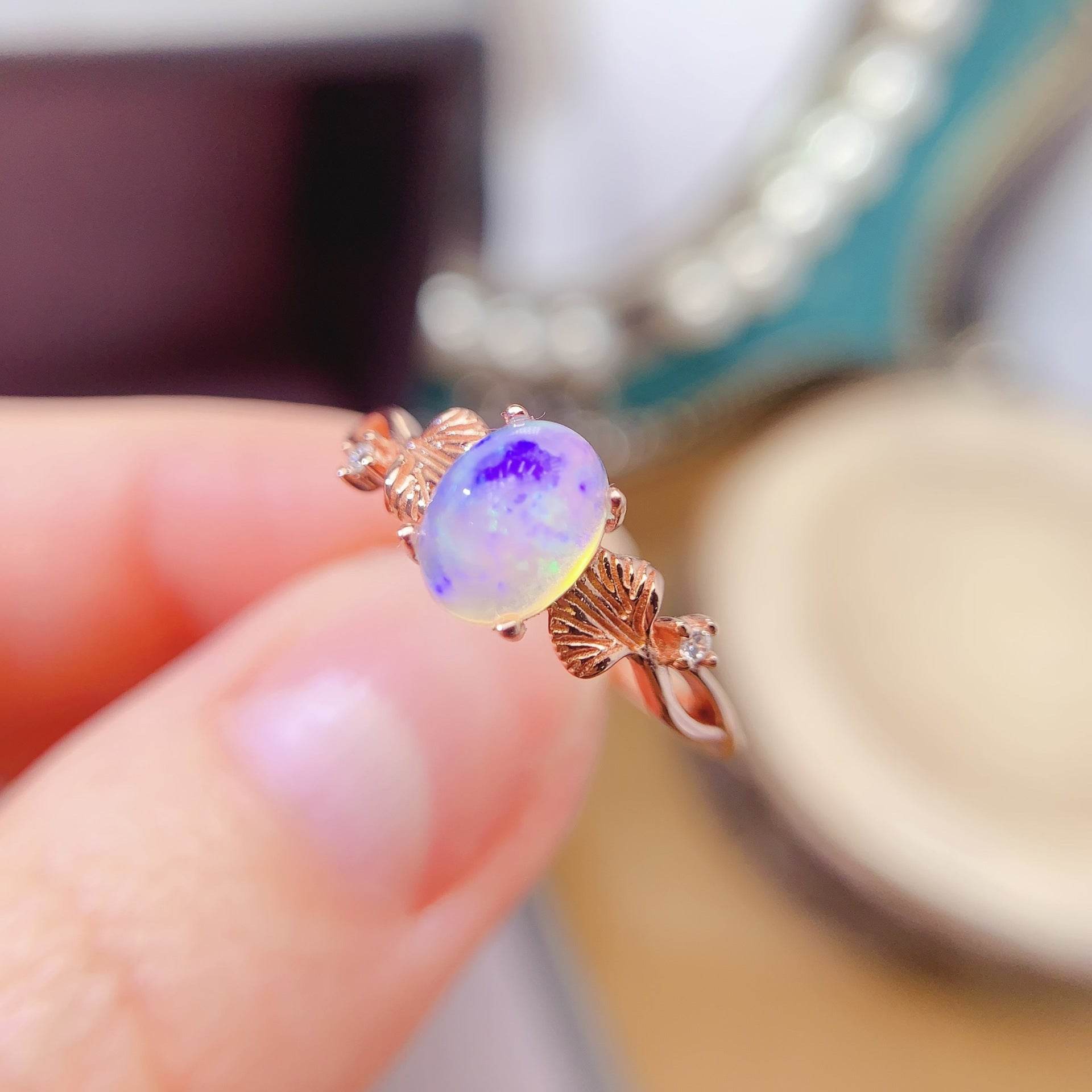 S925 pure silver natural opal ring - MOWTE