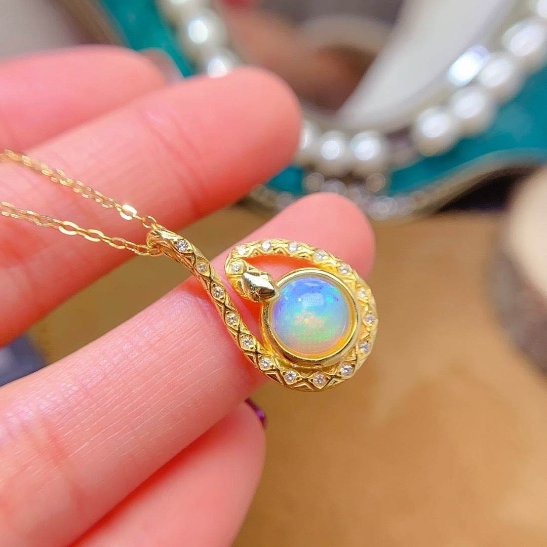 S925 pure silver natural opal pendant exquisite necklace - MOWTE