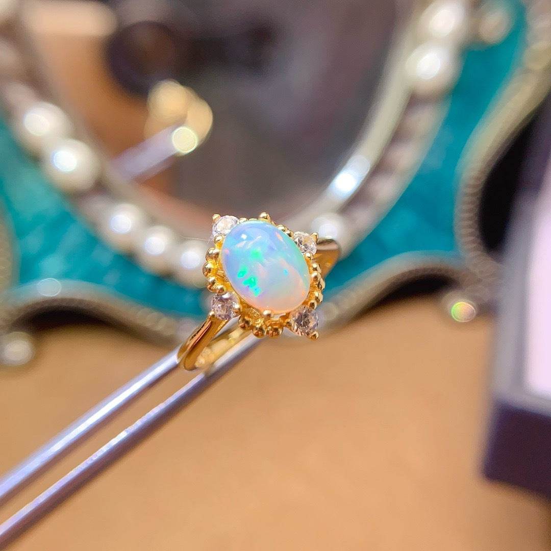 S925 pure silver natural opal ring - MOWTE