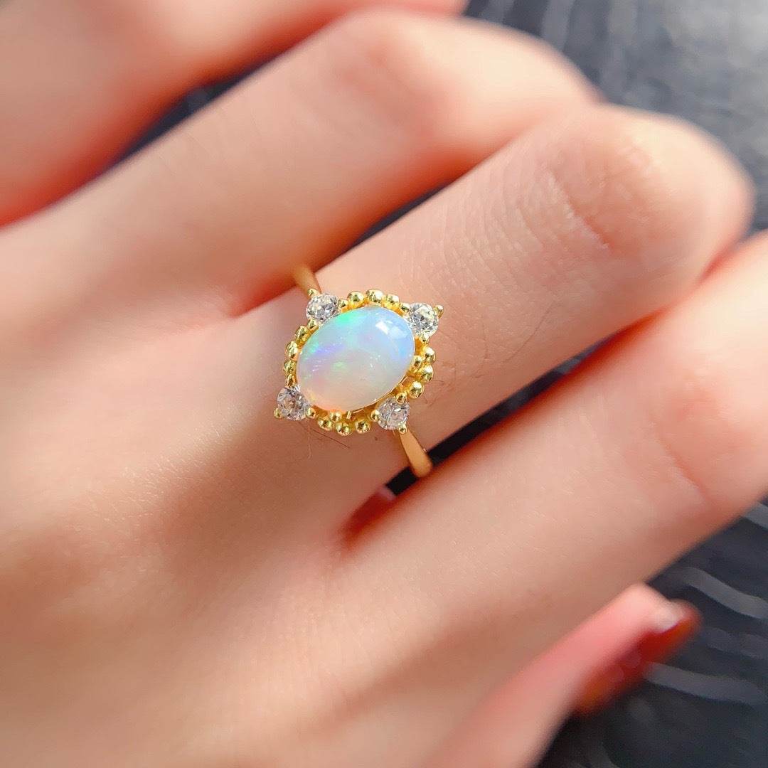 S925 pure silver natural opal ring - MOWTE