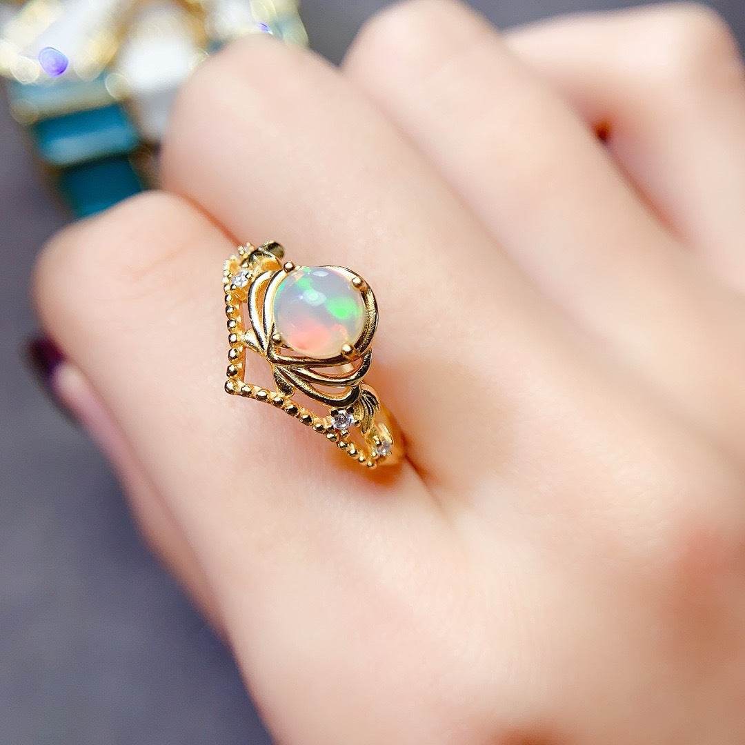 S925 pure silver natural opal ring - MOWTE