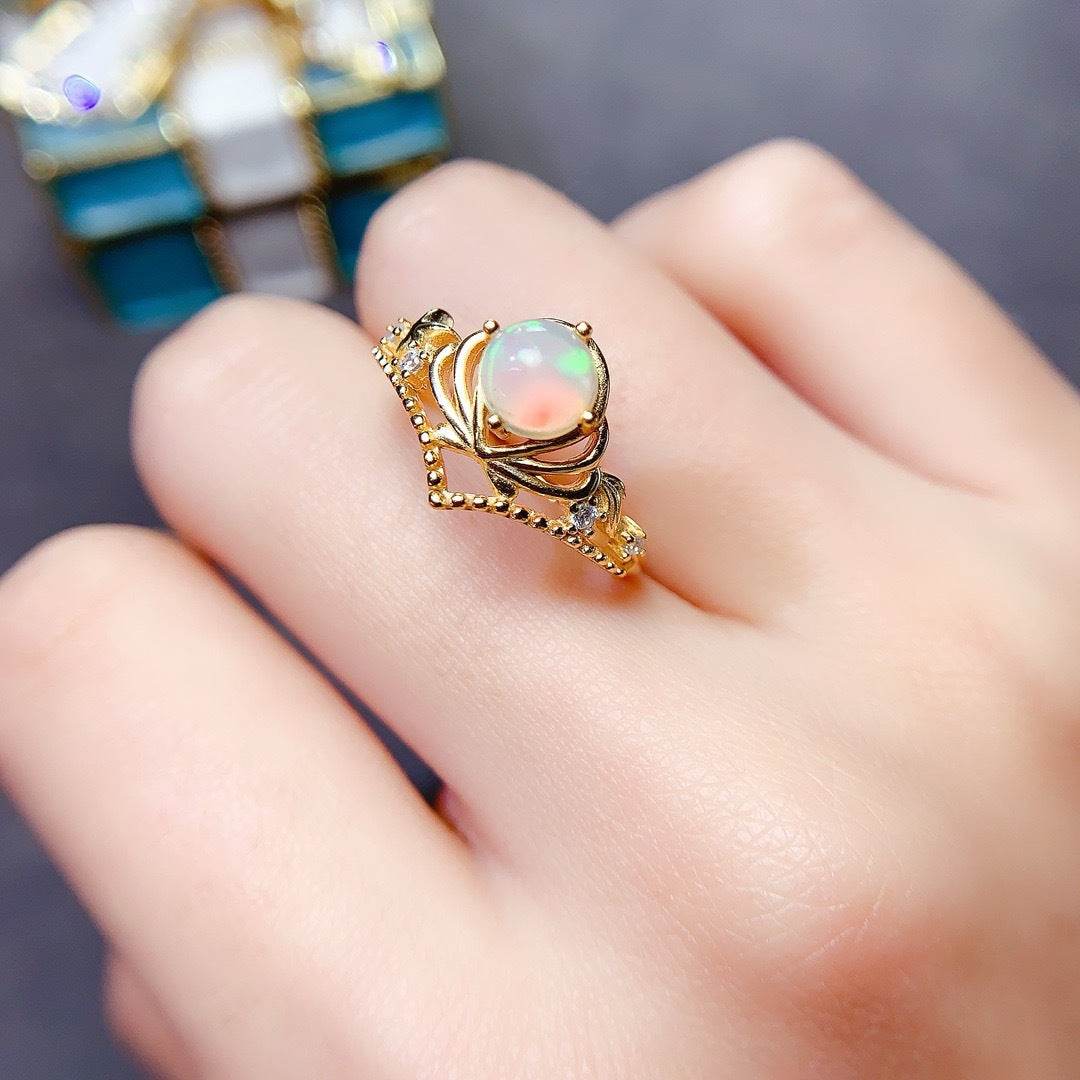 S925 pure silver natural opal ring - MOWTE