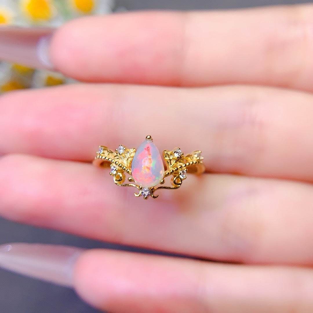 S925 pure silver natural opal ring - MOWTE