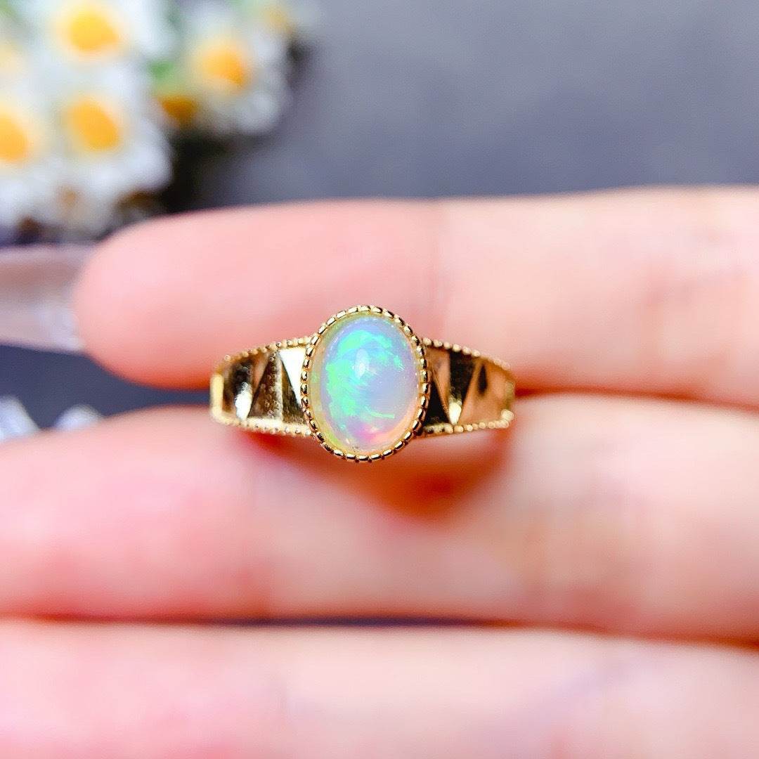 S925 pure silver natural opal ring - MOWTE
