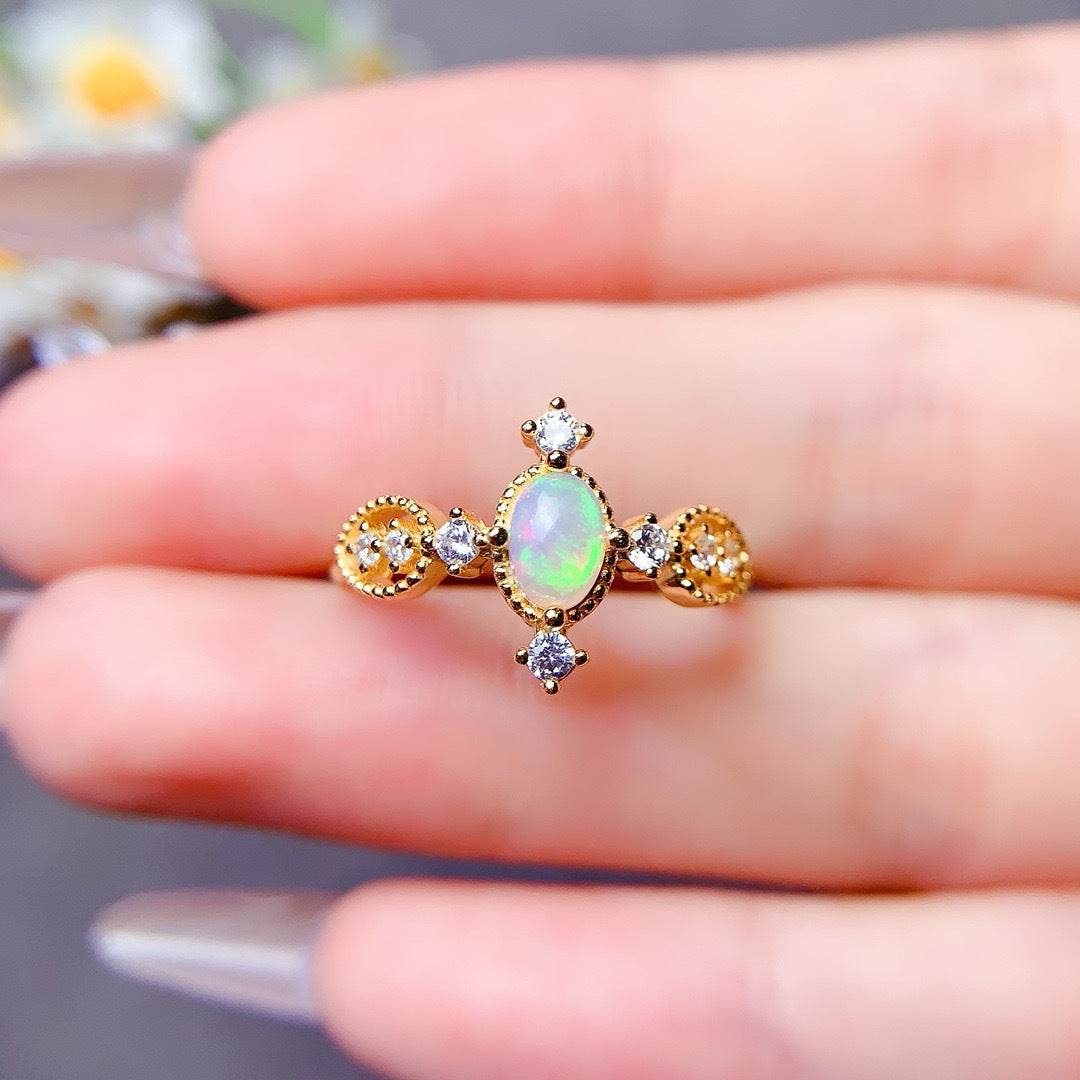 S925 pure silver natural opal ring - MOWTE