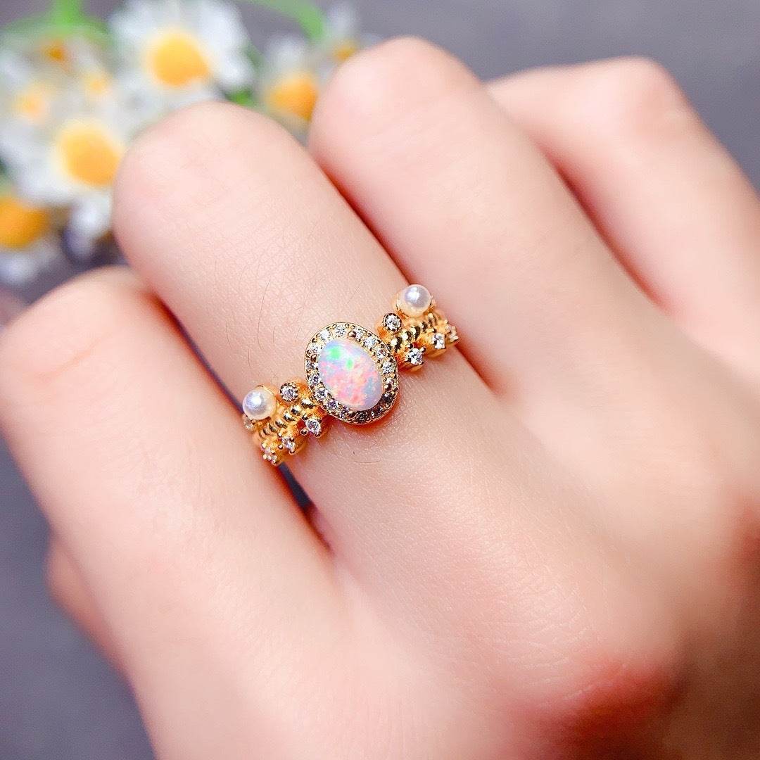 S925 pure silver natural opal ring - MOWTE