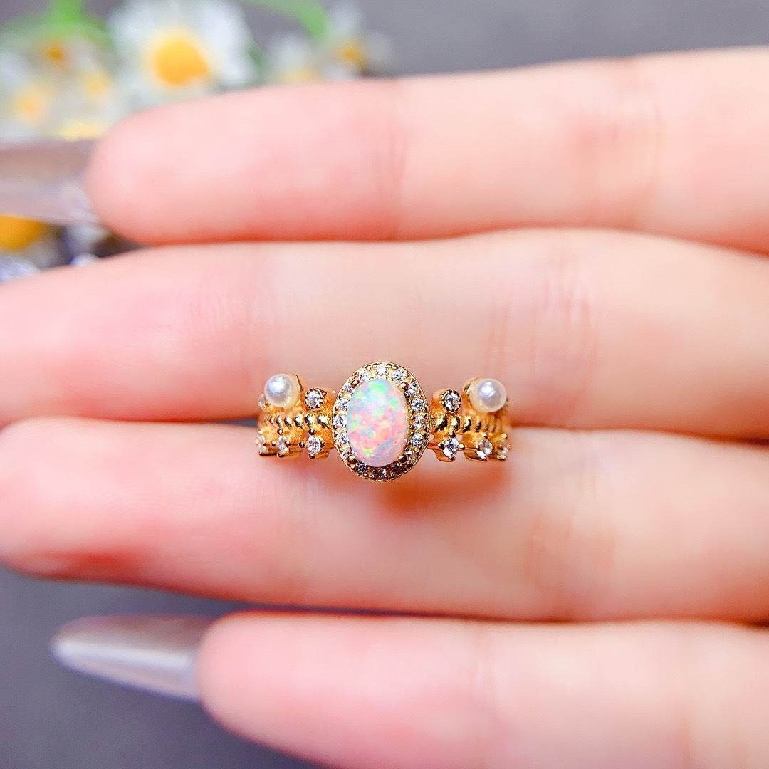 S925 pure silver natural opal ring - MOWTE