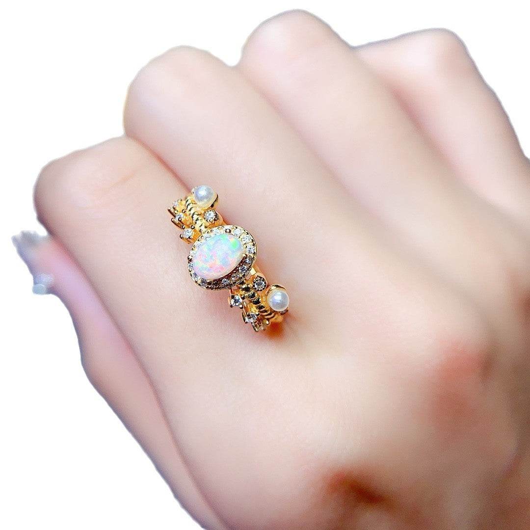 S925 pure silver natural opal ring - MOWTE