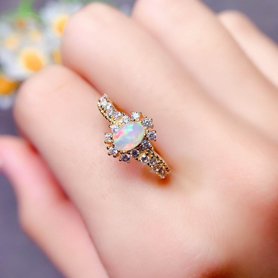 S925 pure silver natural opal ring - MOWTE
