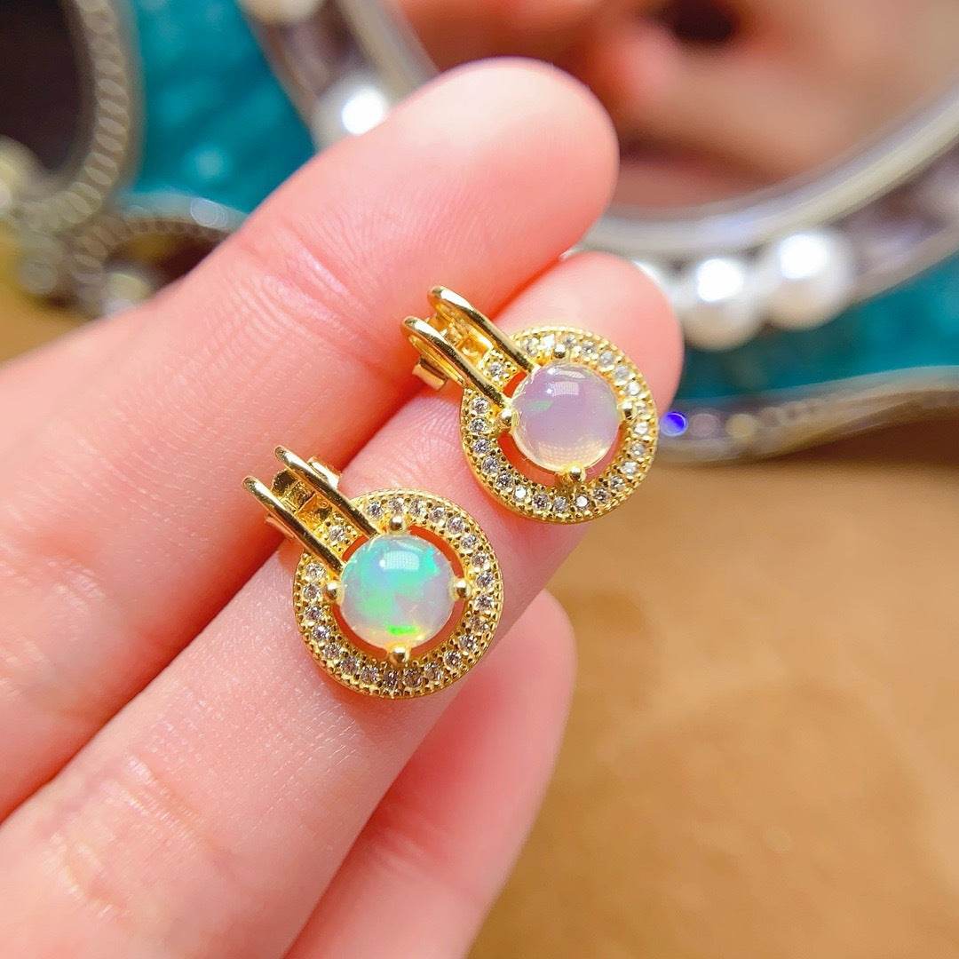 S925 pure silver natural opal studs - MOWTE
