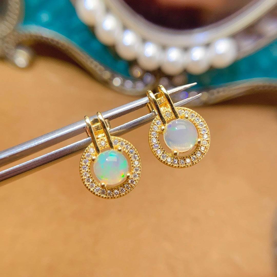S925 pure silver natural opal studs - MOWTE