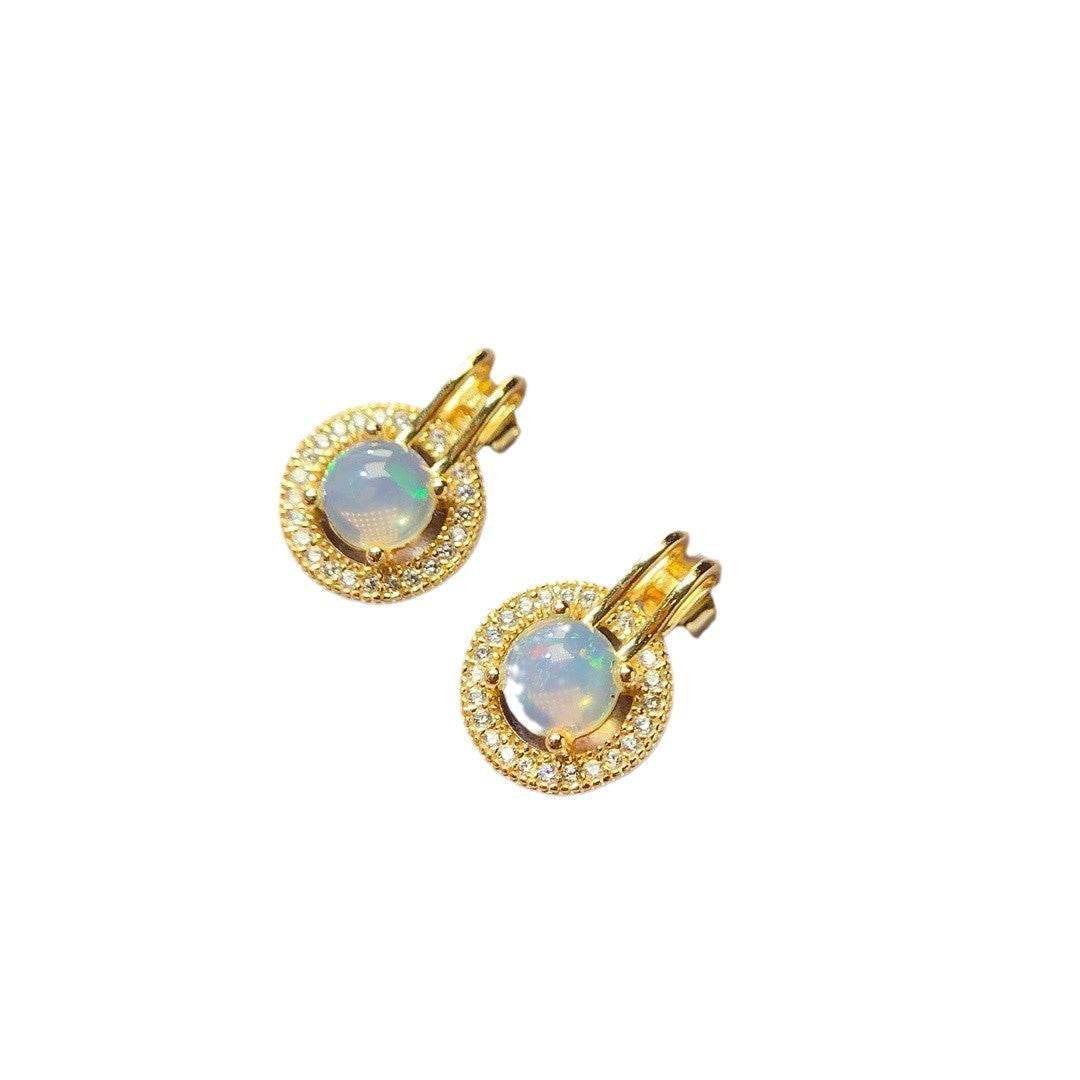 S925 pure silver natural opal studs - MOWTE