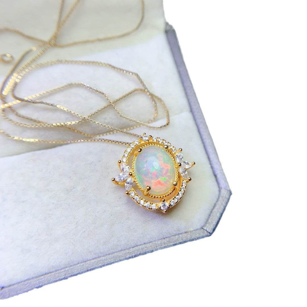 S925 pure silver natural opal pendant exquisite necklace - MOWTE