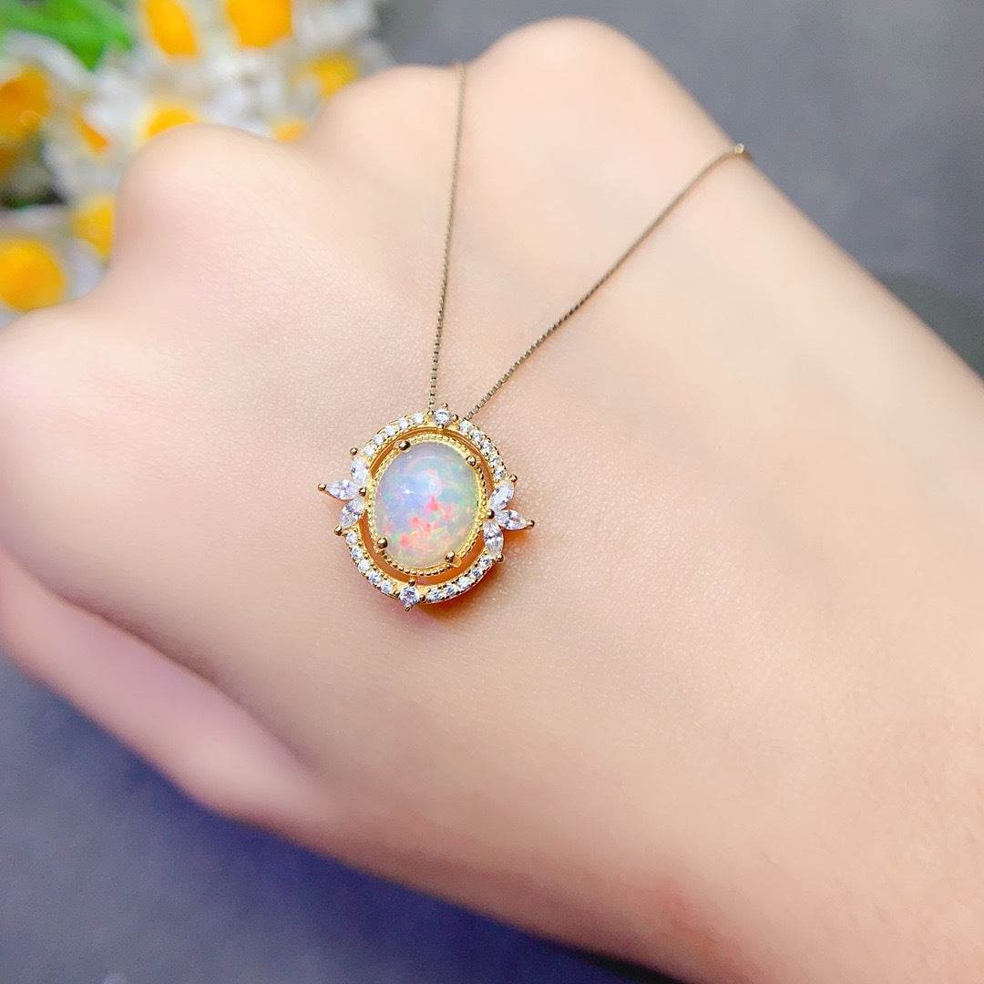 S925 pure silver natural opal pendant exquisite necklace - MOWTE