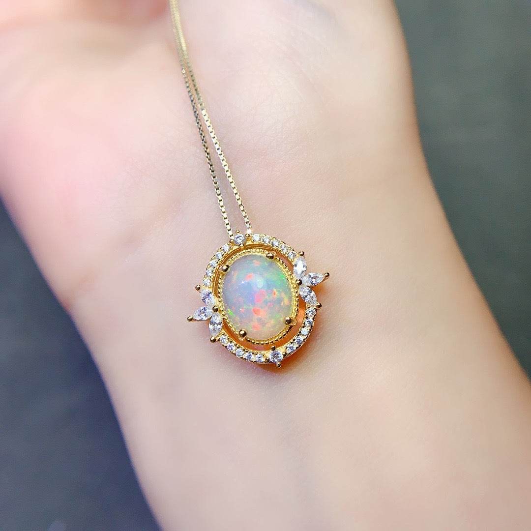 S925 pure silver natural opal pendant exquisite necklace - MOWTE