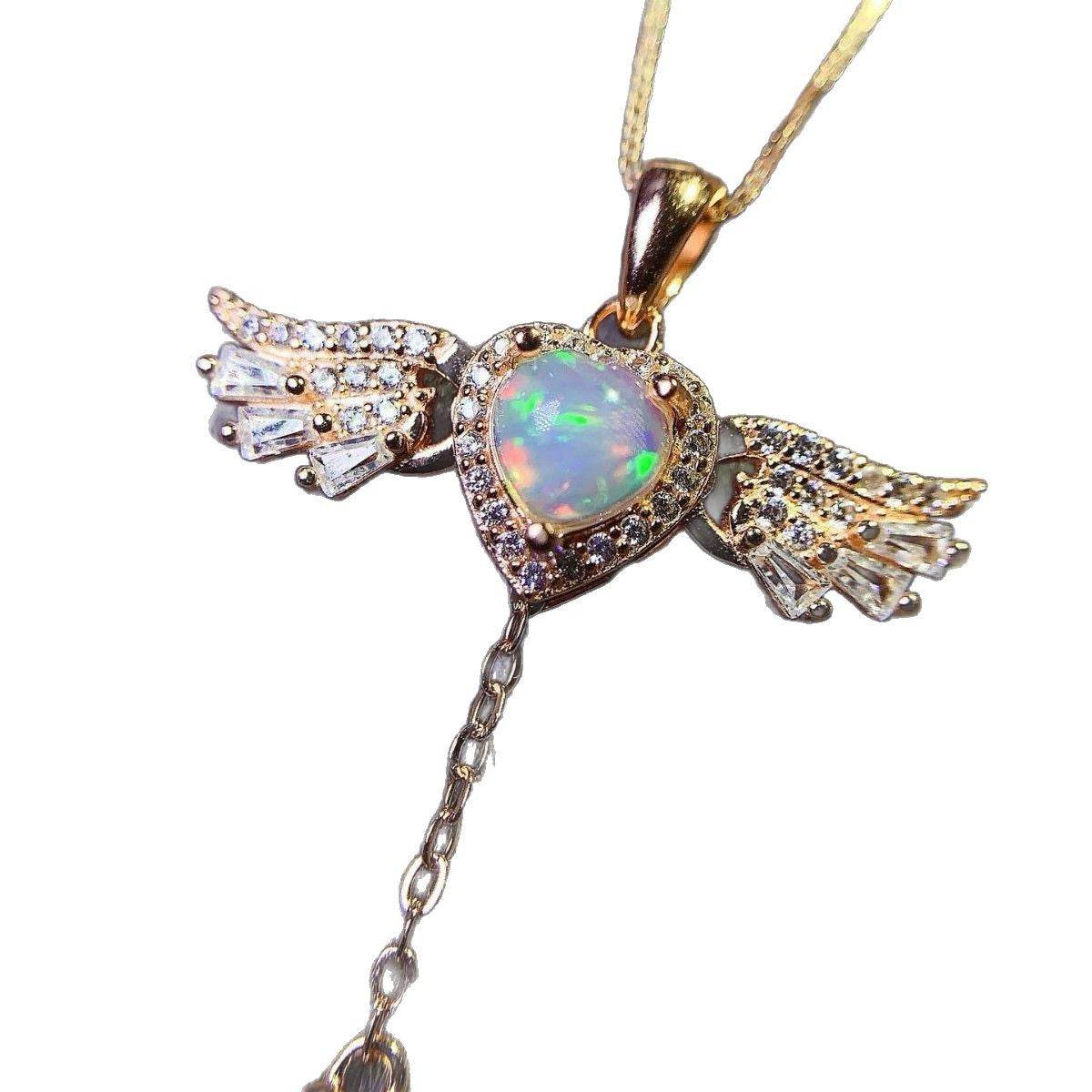 S925 pure silver natural opal pendant exquisite necklace - MOWTE