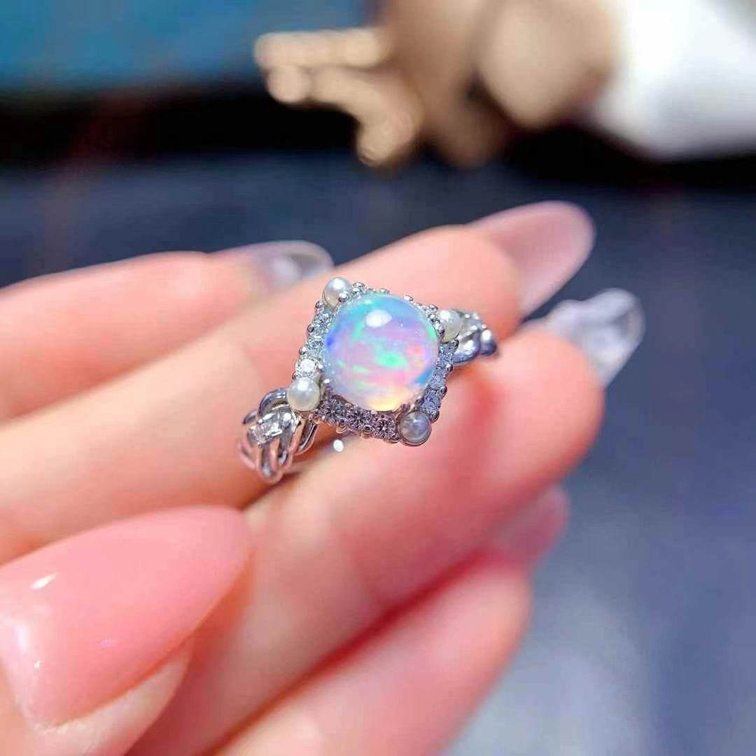 S925 pure silver natural opal ring - MOWTE