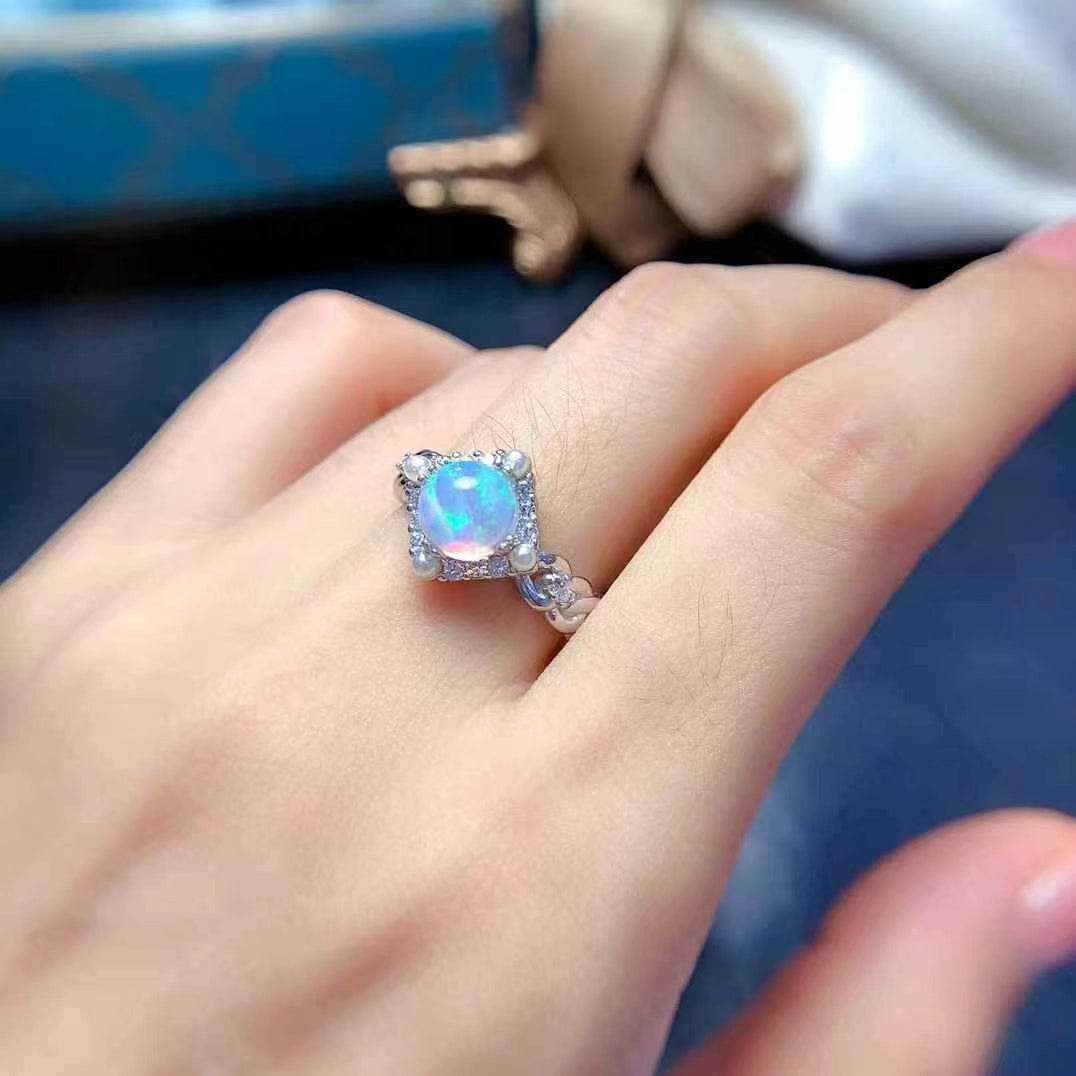 S925 pure silver natural opal ring - MOWTE