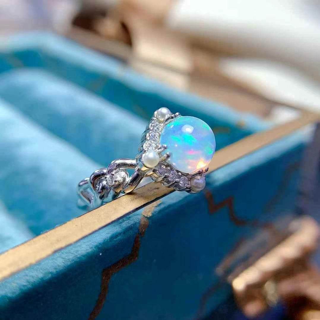 S925 pure silver natural opal ring - MOWTE