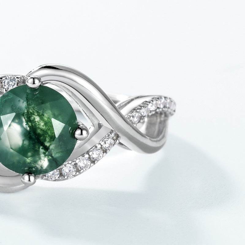 Light luxury wavy green moss niche high-end S925 pure silver index finger ring - MOWTE