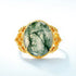 Vintage-style Moss Green Ring – Light Luxury 925 Silver Adjustable Ring with Intricate Engravings - MOWTE