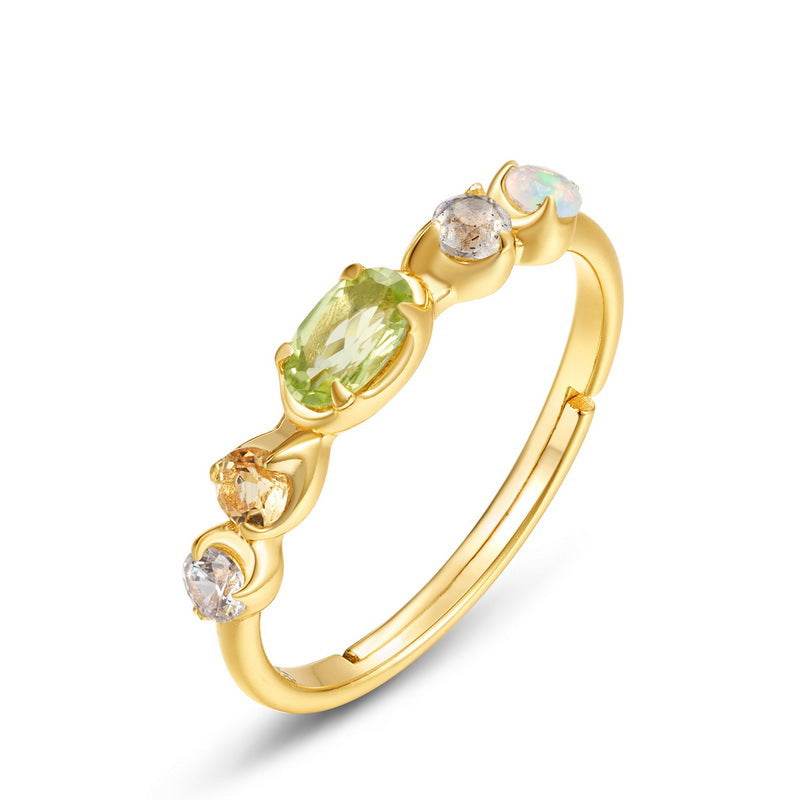 Natural olivine ring niche and high-end S925 pure silver ring - MOWTE