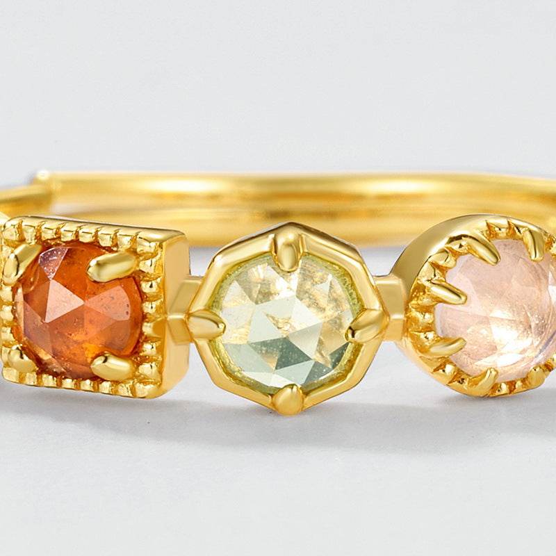 Geometric Natural Color Treasure Ring S925 Pure Silver Gold Plated Ring - MOWTE