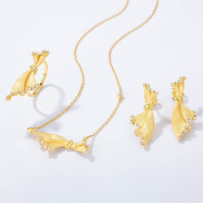 Retro court style gold brushed small skirt ring women's unique personality S925 pure silver - MOWTE