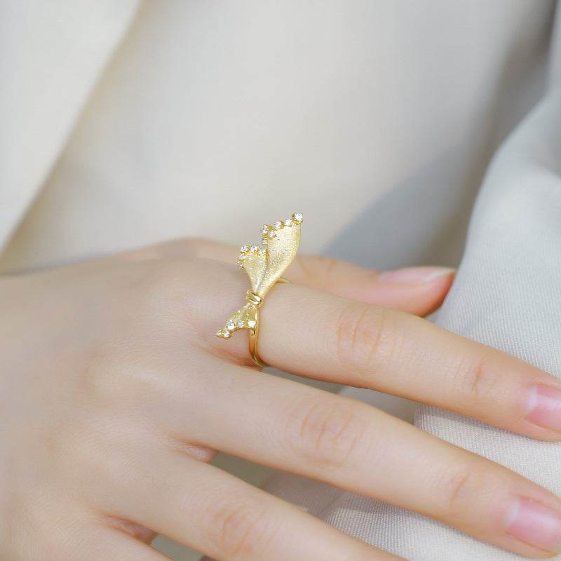 Retro court style gold brushed small skirt ring women's unique personality S925 pure silver - MOWTE