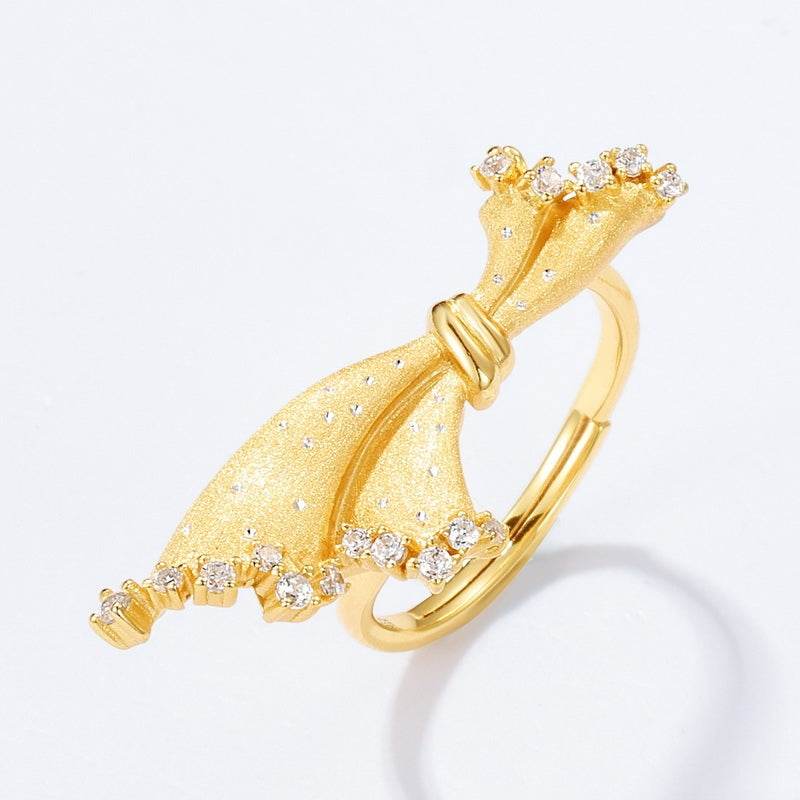 Retro court style gold brushed small skirt ring women's unique personality S925 pure silver - MOWTE
