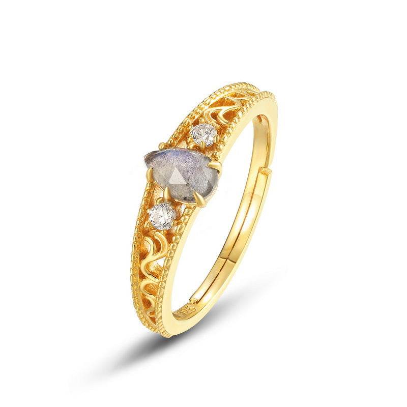 Geometric Waterdrop Labradorite Ring Vintage Lace S925 Sterling Silver Ring - MOWTE