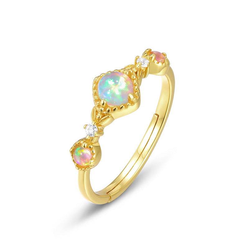 Personalized artificial Opal ring S925 pure silver gold-plated ring for women - MOWTE