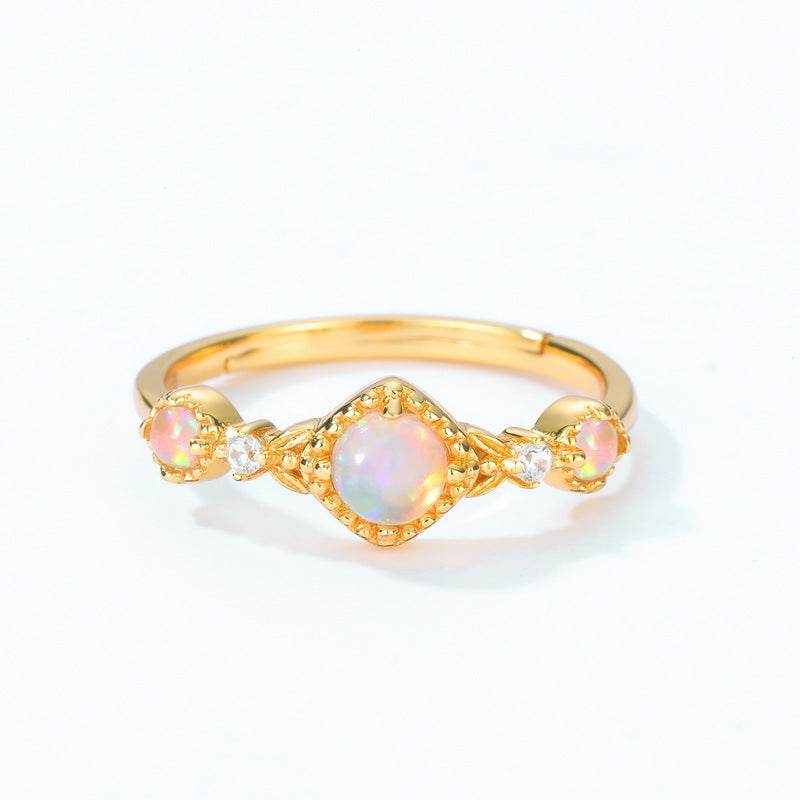 Personalized artificial Opal ring S925 pure silver gold-plated ring for women - MOWTE