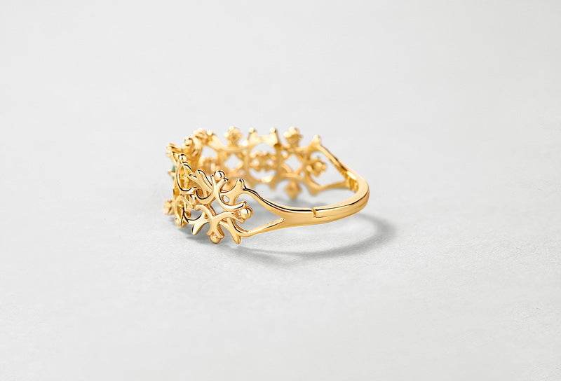 S925 Silver Plated Gold Natural Emerald Retro Hollow Open Ring - MOWTE