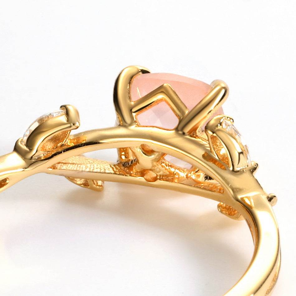 New Arrival S925 Sterling Silver Natural Rose Quartz Ring Minimalist Leaf Design Adjustable Open Band - MOWTE