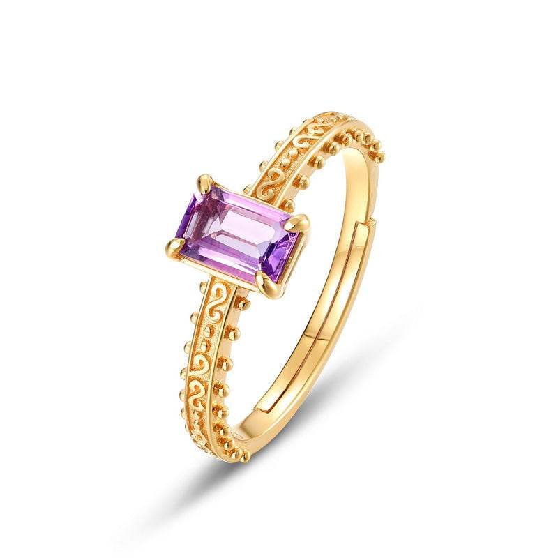 Luxury Amethyst Ring in S925 Sterling Silver Vintage Floral Royal Style Ring for Women - MOWTE