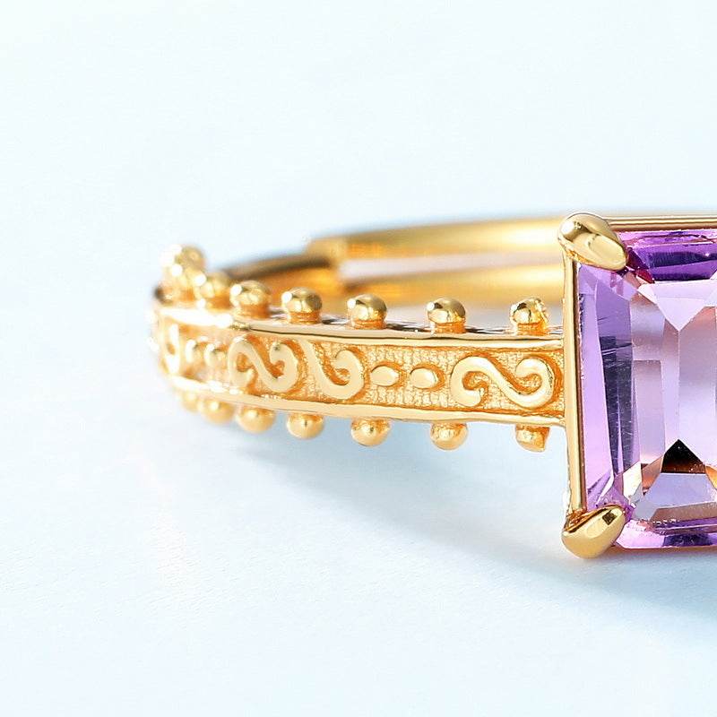Luxury Amethyst Ring in S925 Sterling Silver Vintage Floral Royal Style Ring for Women - MOWTE