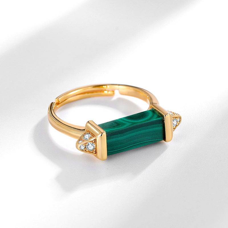 New Geometric Minimalist Malachite Diamond Ring in S925 Sterling Silver for Women - MOWTE