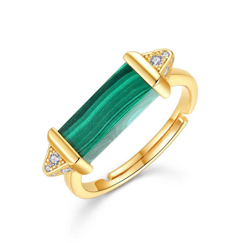 New Geometric Minimalist Malachite Diamond Ring in S925 Sterling Silver for Women - MOWTE