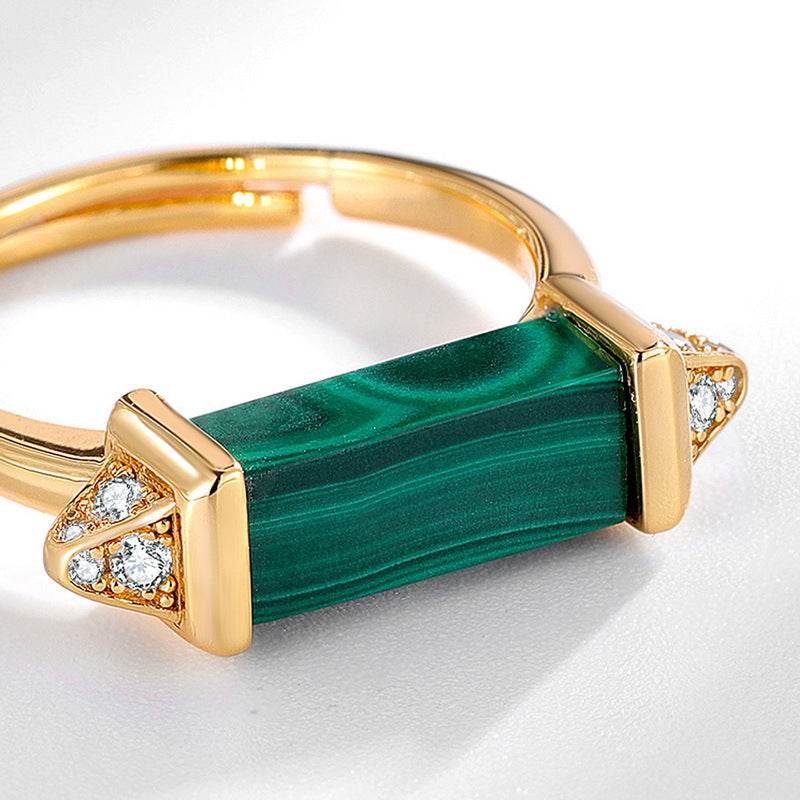 New Geometric Minimalist Malachite Diamond Ring in S925 Sterling Silver for Women - MOWTE