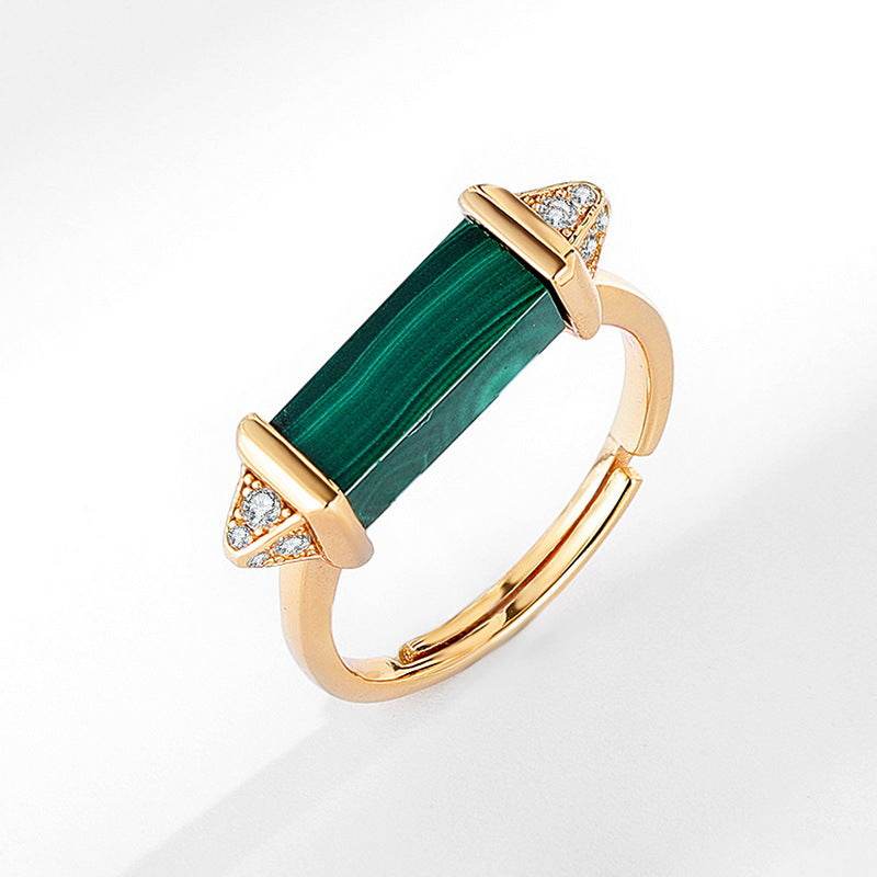 New Geometric Minimalist Malachite Diamond Ring in S925 Sterling Silver for Women - MOWTE