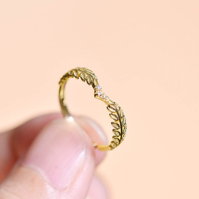 Women's S925 Sterling Silver Olive Branch Ring – Fashionable Adjustable Open Ring - MOWTE
