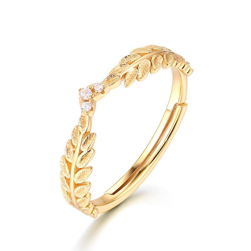 Women's S925 Sterling Silver Olive Branch Ring – Fashionable Adjustable Open Ring - MOWTE